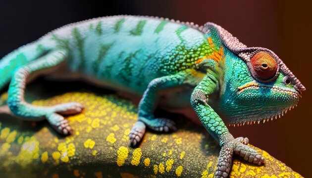 colored chameleon close up. Generative AI art