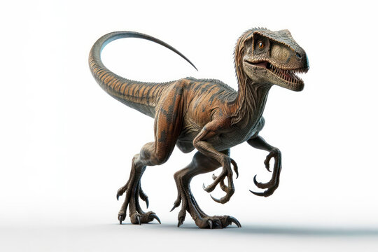 full body real photo of a Velociraptor isolated on solid white background. ai generative