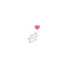Dog playing with a pink heart shaped balloon , dog, puppy love pet care art cartoon logo vector