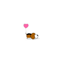 Beagle dog lying with a pink heart shaped attached its tail, dog, puppy lover pet care  art cartoon  logo vector .