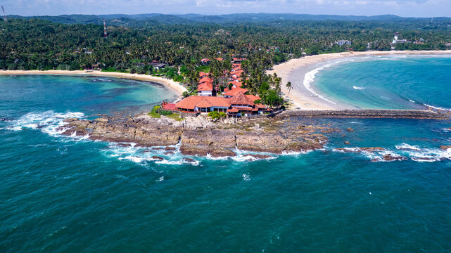 Beautiful Indian Ocean coast in Sri Lanka, Dikwella. Top view, aerial photography.