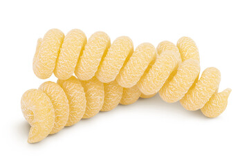 Italian spiral shaped pasta, Fusilli bucati macaroni, isolated on white background