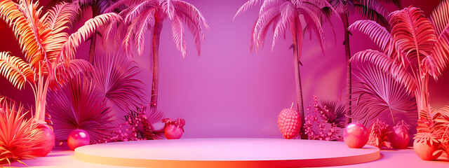 a fruit stage stage in pink and purple color with pal