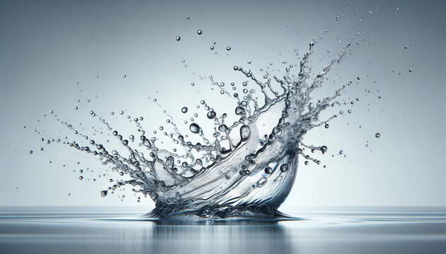 Water splash with drops, isolated on a plain background, in a 16_9 aspect ratio. The image should capture the moment of a water , Created by using generative AI tools	
