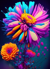exploding photo flowers acrylic paint , generated by AI