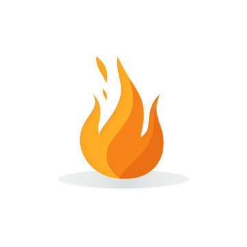 Flat design small orange fire on an absolute white background сreated with Generative Ai