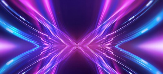 abstract symmetrical futuristic background with purple blue glowing neon moving high speed , generated by AI
