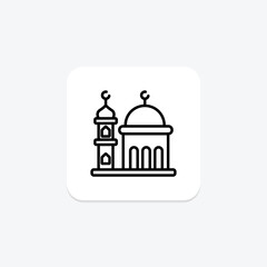 Minaret icon, tower, mosque, islamic architecture, minaret mosque tower line icon, editable vector icon, pixel perfect, illustrator ai file