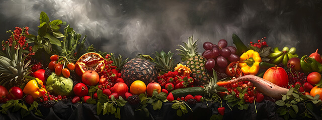 a large stage stage with different fruits and vegetab