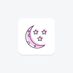 Crescent Moon icon, moon, night, sky, lunar color shadow thinline icon, editable vector icon, pixel perfect, illustrator ai file