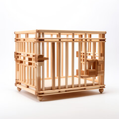 Obraz na płótnie Canvas side view of rectangular Wooden Playpen on white background сreated with Generative Ai