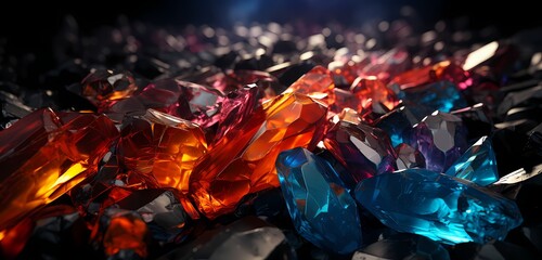 AI-generated crystalline structures in vivid hues, radiating from the center against a perfectly black, glossy background