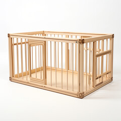 side view of rectangular Wooden Playpen on white background сreated with Generative Ai