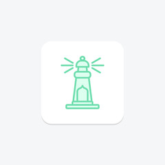 Islamic Lighthouse icon, lighthouse, architecture, islamic architecture, islamic lighthouse architectural feature duotone line icon, editable vector icon, pixel perfect, illustrator ai file