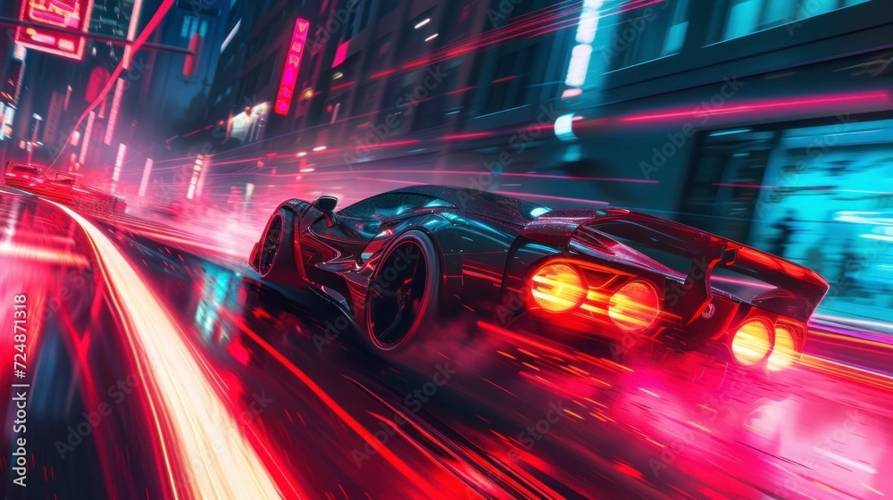 Canvas Prints racing car in a 3d video game with neon lights and speed