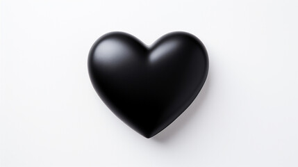 Fototapeta premium one black matte heart on a white background, on the right side of the picture сreated with Generative Ai