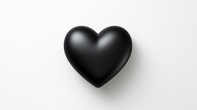 one black matte heart on a white background, on the right side of the picture сreated with Generative Ai