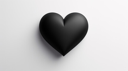 one black matte heart on a white background, on the right side of the picture сreated with Generative Ai