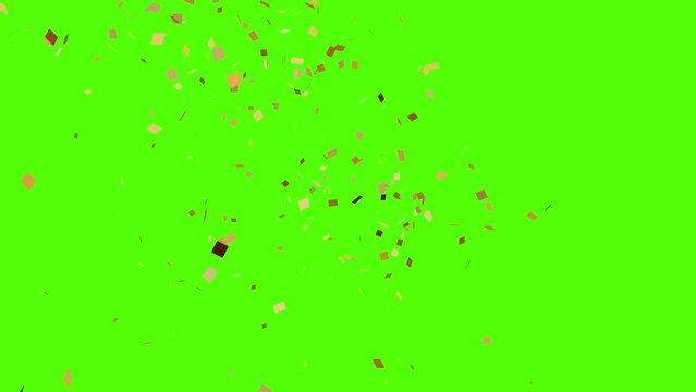 Gold confetti exploding on the sides of the screen in 4K. Confetti falling on a green screen
