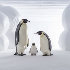 Obraz premium A family of penguins photographed in an icey studio, emperor penguin. 