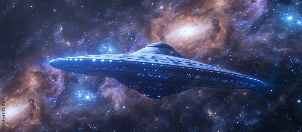 Wall mural 3d render of a ufo spacecraft in deep space with stars as background
