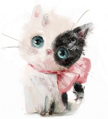 cute little cartoon kitten character on white background - 724874917