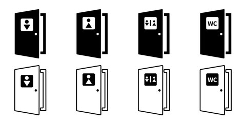 Toilet door, exit or entrance to the toilet, black isolated vector icon of the door to the toilet on a white background vector eps10.