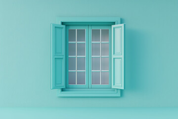 Window and vintage style house in 3D illustration style on a colorful background