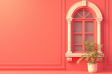 Window and vintage style house in 3D illustration style on a colorful background