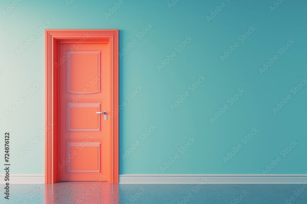 Wall mural Door and house in vintage style in 3D illustration style on a colorful background