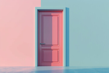 Door and house in vintage style in 3D illustration style on a colorful background