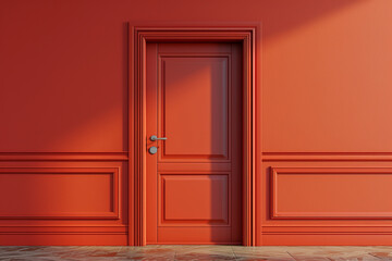 Door and house in vintage style in 3D illustration style on a colorful background