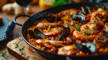 Obraz na płótnie Canvas Spanish paella. Rise with seafood. 