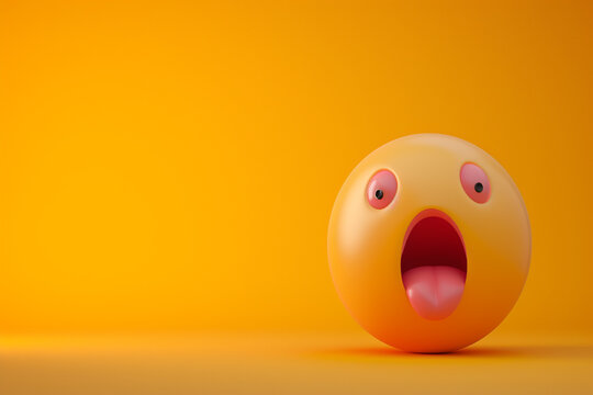 shocked face emoji in 3D illustration style on a colorful background