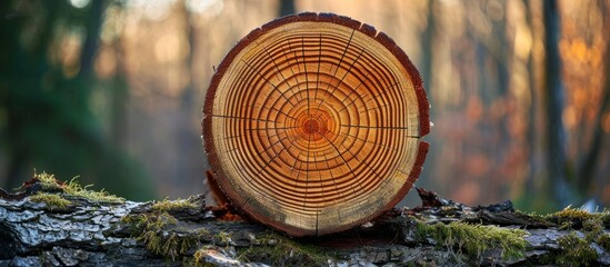 After logging, the cut log in a conifer forest shows tree rings.