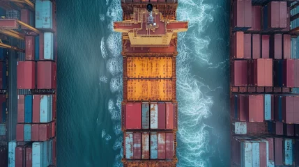 Fotobehang Top shot view of an ocean liner carrying containers. Vue en top shot d'un paquebot transportant des conteneurs. © Jerome Mettling