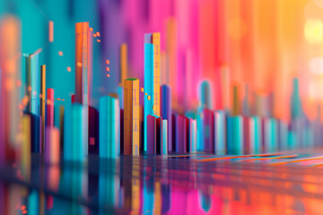 Stock graph in business concept in 3D illustration style on a colorful background