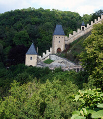 Fototapeta na wymiar Karlštejn Castle (Karlstein). A gothic castle in the Czech Republic. Medieval architecture.
