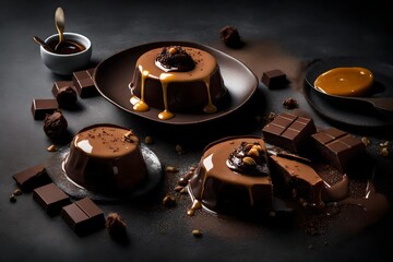 Indulgent dark chocolate dessert with homemade caramel