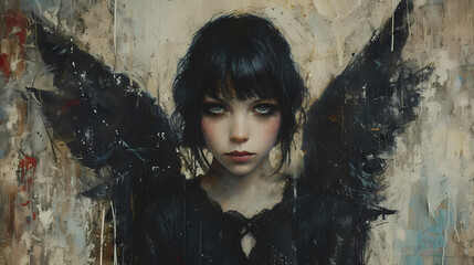 portrait of an black angel - obrazy, fototapety, plakaty