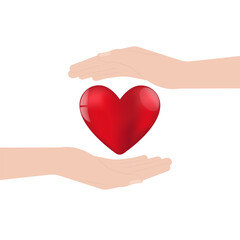 Fototapeta premium Hand Holding Red Heart on White Background. Concept of Valentine's Day and Mother's Day Concept. Vector Illustration. 