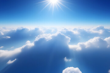 Aerial view of serene blue sky and billowy white clouds, showcasing our planets beauty - obrazy, fototapety, plakaty