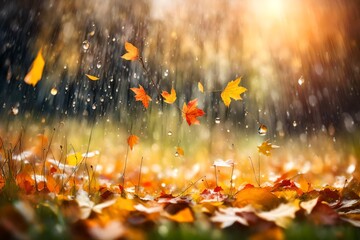 Sweet autumn rain on the meadow, abstract natural backgrounds
