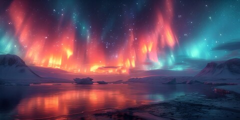 Breathtaking aurora borealis over icy landscape. natural phenomenon, vibrant colors. perfect for background or wallpaper use. AI