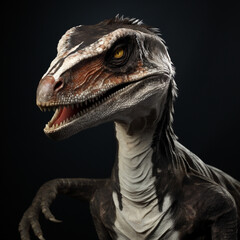 female velociraptor, white/gray skin with brown and black stripes сreated with Generative Ai