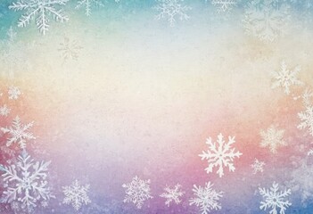 A textured wallpaper with a pattern of snowflakes in different shades of white, overlaid with a stylish multicolored painting of a winter wonderland