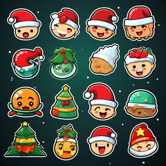 christmas stickers set of different emotions and poses сreated with Generative Ai