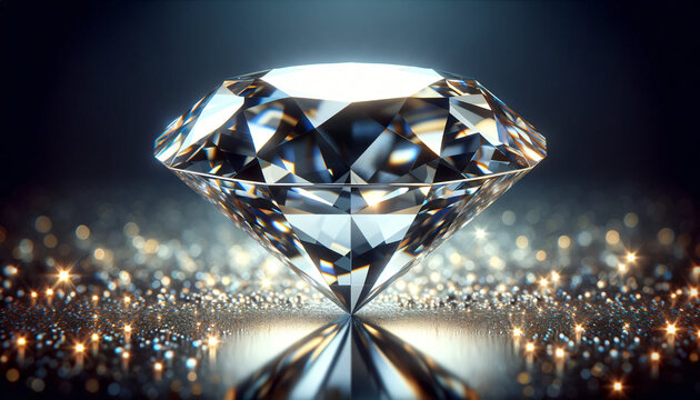 A luxurious image of a diamond on a shiny background. The diamond should be intricately detailed, showcasing its brilliant , Created by using generative AI tools	

