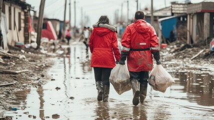 Volunteers providing aid in crisis zones, emphasising global relief efforts and the vital role of international charity 