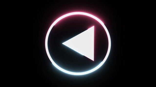 Video, audio neon play icon, vector illustration. Vibrant colors, laser show. 3d rendering and  glowing play button. Press to play. Start button.